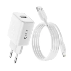 ZORE TİTAN SERİSİ ZT04 BEYAZ 2.1A LİGHTNİNG TO USB-A SEYEHAT ŞARJ SET